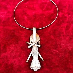 Hand crafted bent fork cello player   Pendant Necklace in Silver plate frame